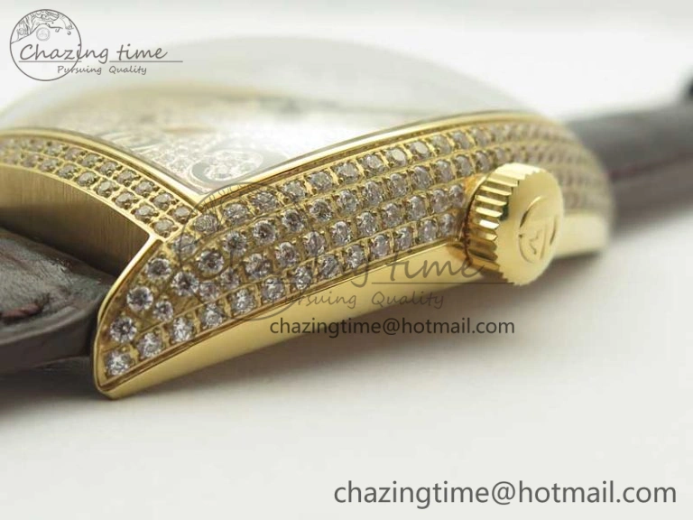 Casablanca 8880 Automatique RG GF 1:1 Best Edition Full Diamonds on Brown Leather Strap A WeatherProof 6584
