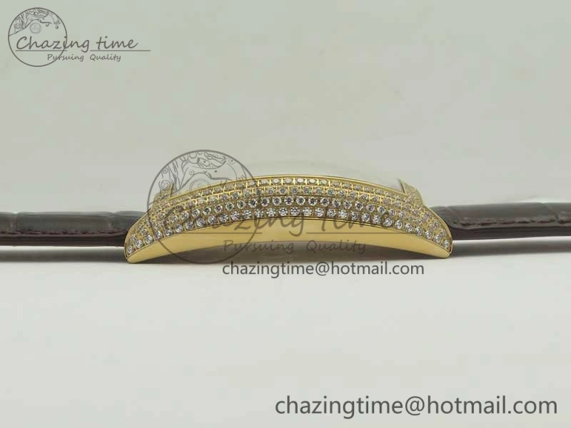 Casablanca 8880 Automatique RG GF 1:1 Best Edition Full Diamonds on Brown Leather Strap A WeatherProof 6584
