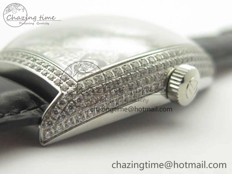 Casablanca 8880 Automatique SS GF 1:1 Best Edition Full Diamonds on Black Leather Strap A Lightweight 6583