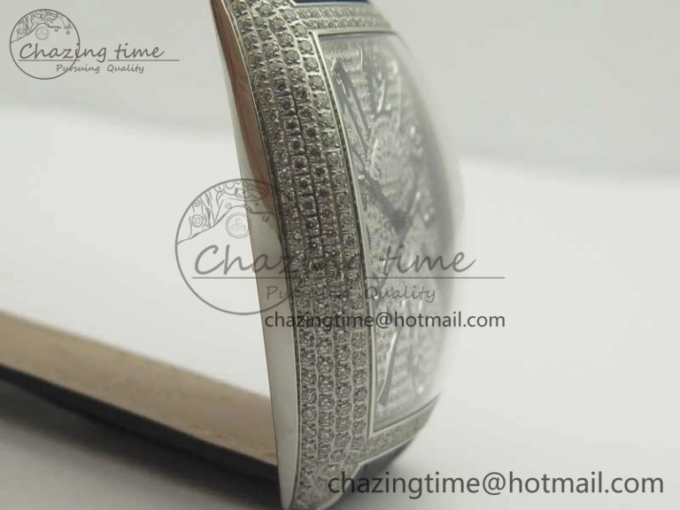 Casablanca 8880 Automatique SS GF 1:1 Best Edition Full Diamonds on Black Leather Strap A Lightweight 6583