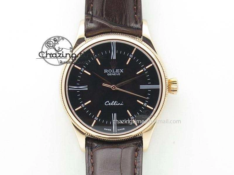 Vibrant Cellini 50505 RG Black Dial on Brown Leather Strap A2824 BP Maker 4047