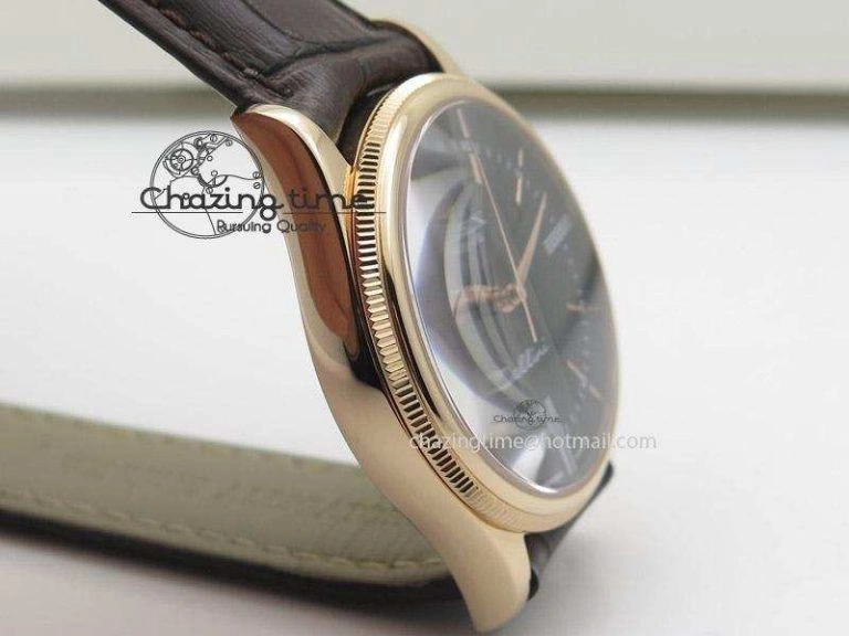 Vibrant Cellini 50505 RG Black Dial on Brown Leather Strap A2824 BP Maker 4047