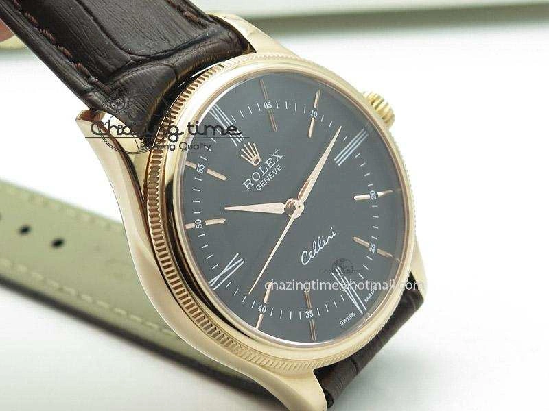 Vibrant Cellini 50505 RG Black Dial on Brown Leather Strap A2824 BP Maker 4047