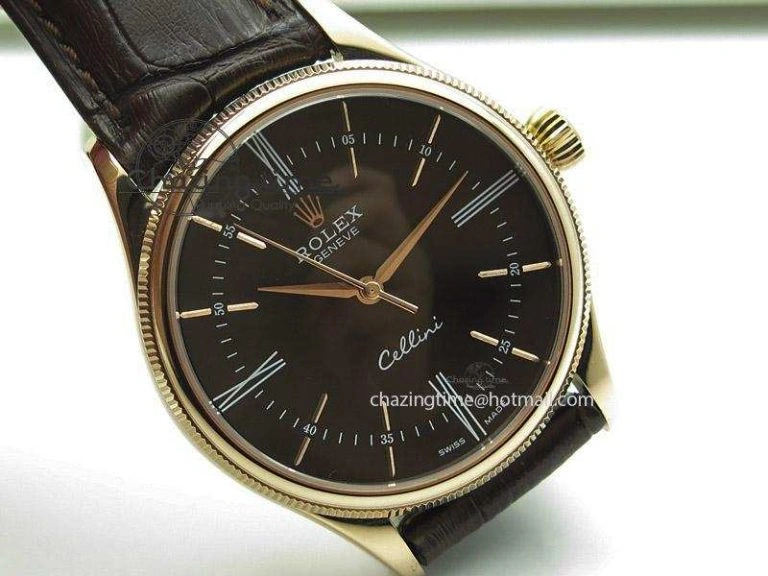 Vibrant Cellini 50505 RG Black Dial on Brown Leather Strap A2824 BP Maker 4047