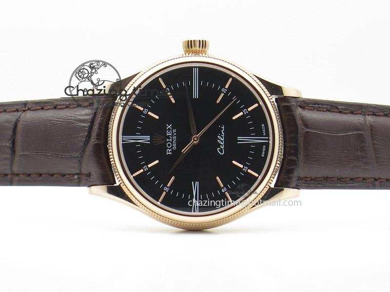 Vibrant Cellini 50505 RG Black Dial on Brown Leather Strap A2824 BP Maker 4047