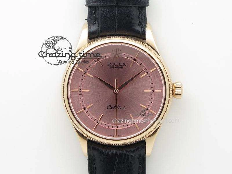 Seasonal Cellini 50505 RG Pink Dial On Black Leather Strap A2813 BP Maker 4033