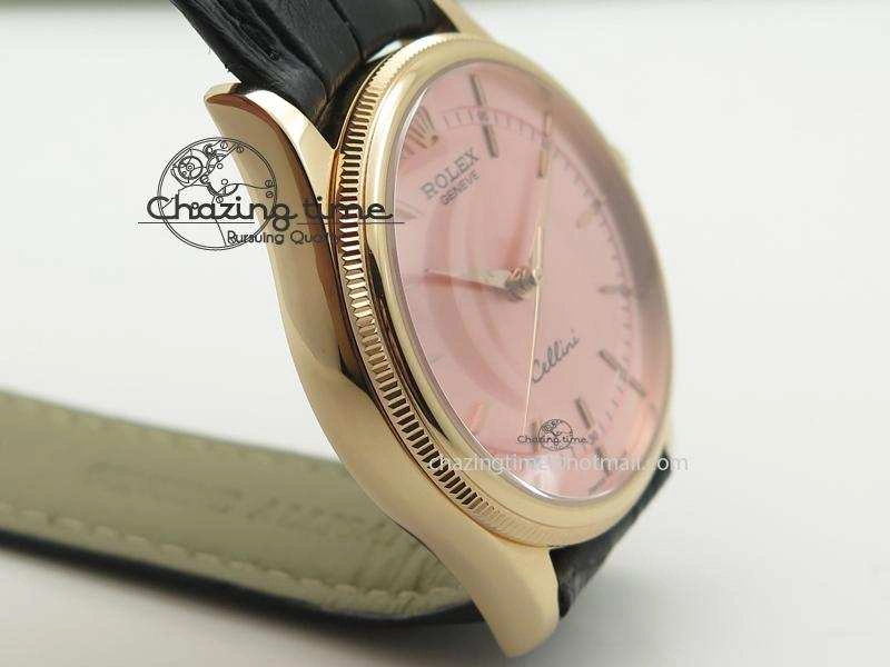 Seasonal Cellini 50505 RG Pink Dial On Black Leather Strap A2813 BP Maker 4033