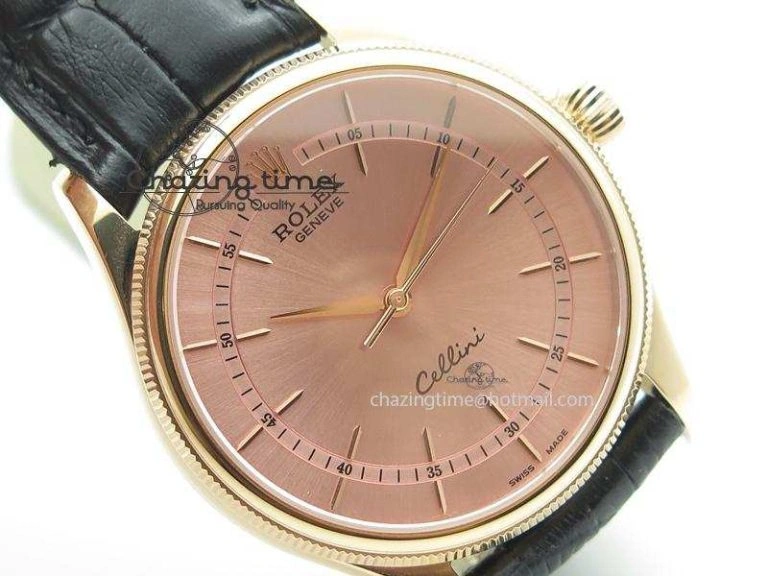 Seasonal Cellini 50505 RG Pink Dial On Black Leather Strap A2813 BP Maker 4033