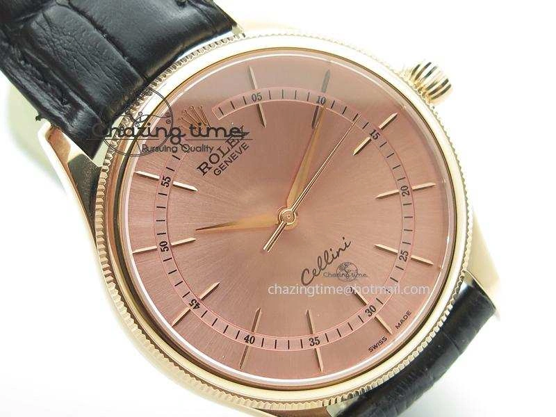 Seasonal Cellini 50505 RG Pink Dial On Black Leather Strap A2813 BP Maker 4033
