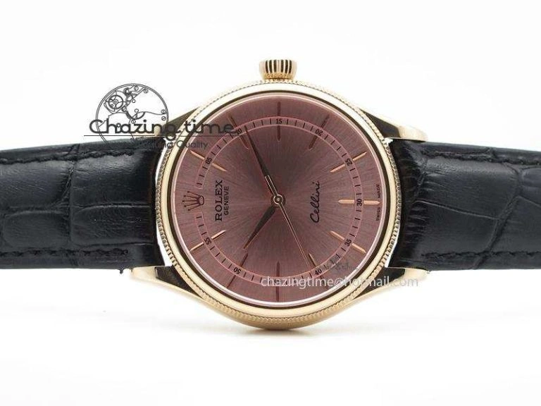 Seasonal Cellini 50505 RG Pink Dial On Black Leather Strap A2813 BP Maker 4033