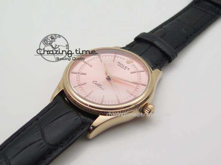 Seasonal Cellini 50505 RG Pink Dial On Black Leather Strap A2813 BP Maker 4033