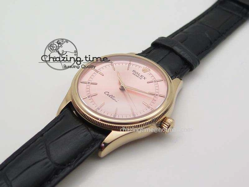 Seasonal Cellini 50505 RG Pink Dial On Black Leather Strap A2813 BP Maker 4033