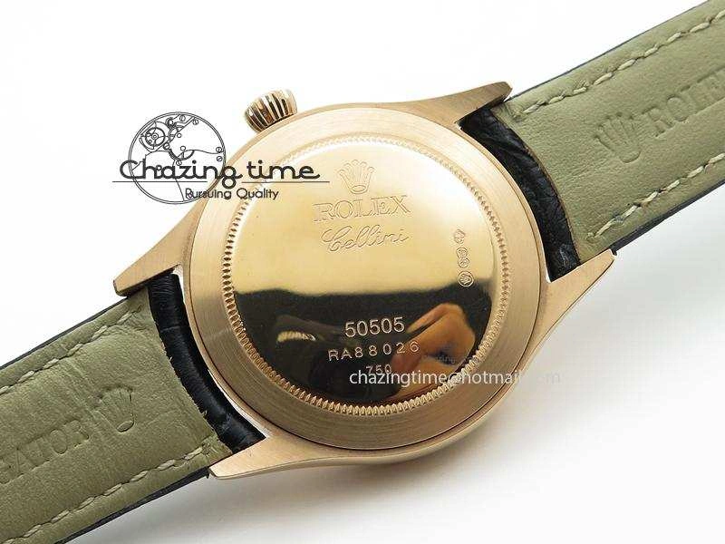 Seasonal Cellini 50505 RG Pink Dial On Black Leather Strap A2813 BP Maker 4033