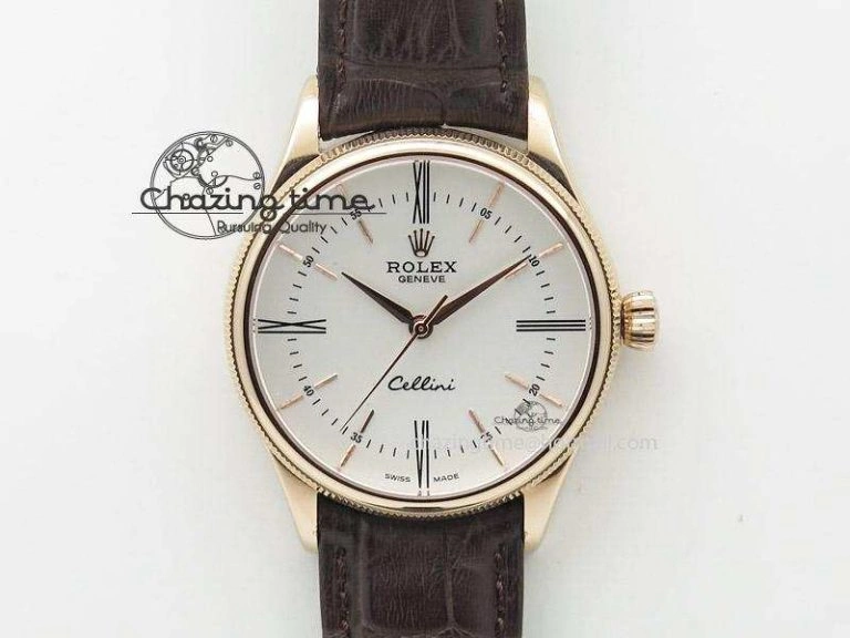 Classic Cellini 50505 RG White Dial on Brown Leather Strap A2824 BP Maker 4046