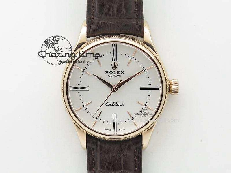 Classic Cellini 50505 RG White Dial on Brown Leather Strap A2824 BP Maker 4046