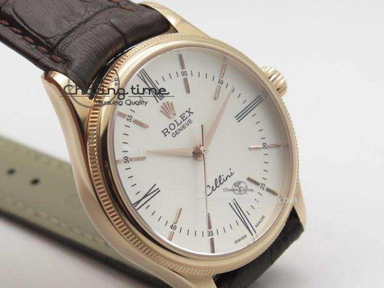 Classic Cellini 50505 RG White Dial on Brown Leather Strap A2824 BP Maker 4046