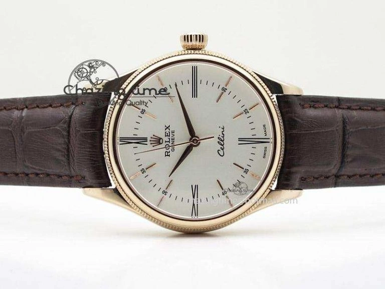 Classic Cellini 50505 RG White Dial on Brown Leather Strap A2824 BP Maker 4046