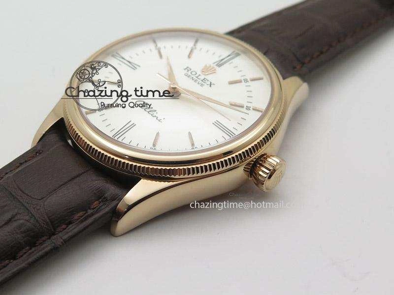 Classic Cellini 50505 RG White Dial on Brown Leather Strap A2824 BP Maker 4046