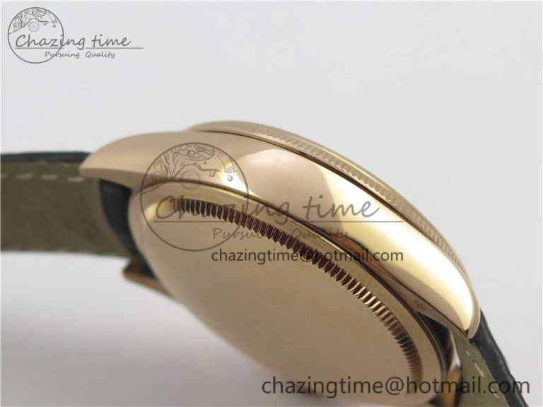 Resilient Cellini 50519 Real Date RG BP Maker Best Edition Black Dial Stick Markers on Black Leather Strap SA 3088