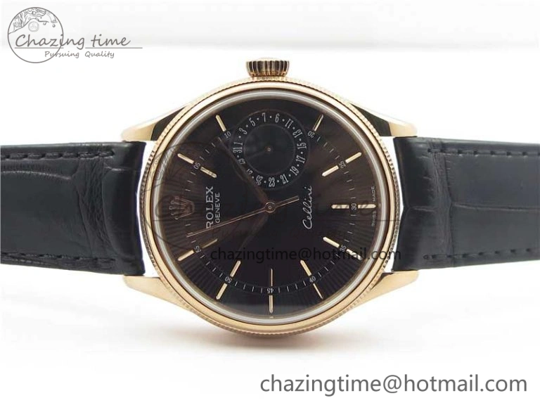 Resilient Cellini 50519 Real Date RG BP Maker Best Edition Black Dial Stick Markers on Black Leather Strap SA 3088