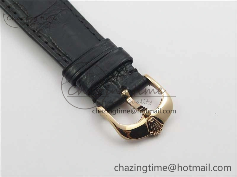 Resilient Cellini 50519 Real Date RG BP Maker Best Edition Black Dial Stick Markers on Black Leather Strap SA 3088