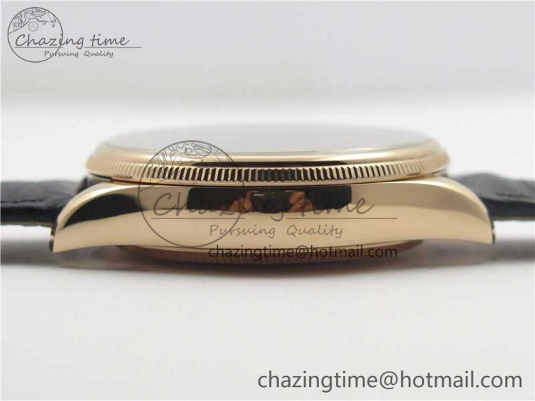 Resilient Cellini 50519 Real Date RG BP Maker Best Edition Black Dial Stick Markers on Black Leather Strap SA 3088