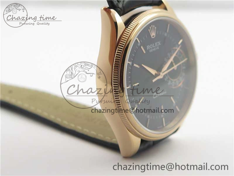 Resilient Cellini 50519 Real Date RG BP Maker Best Edition Black Dial Stick Markers on Black Leather Strap SA 3088