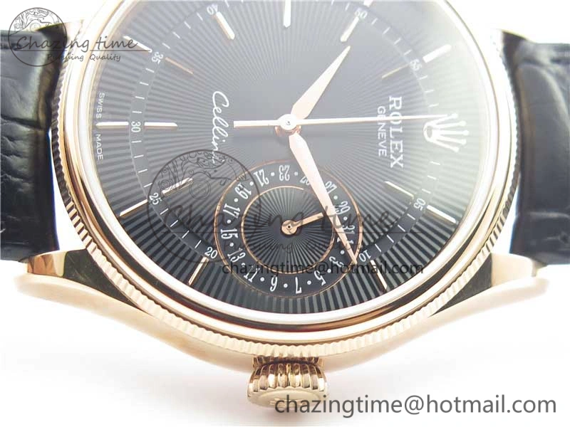 Resilient Cellini 50519 Real Date RG BP Maker Best Edition Black Dial Stick Markers on Black Leather Strap SA 3088