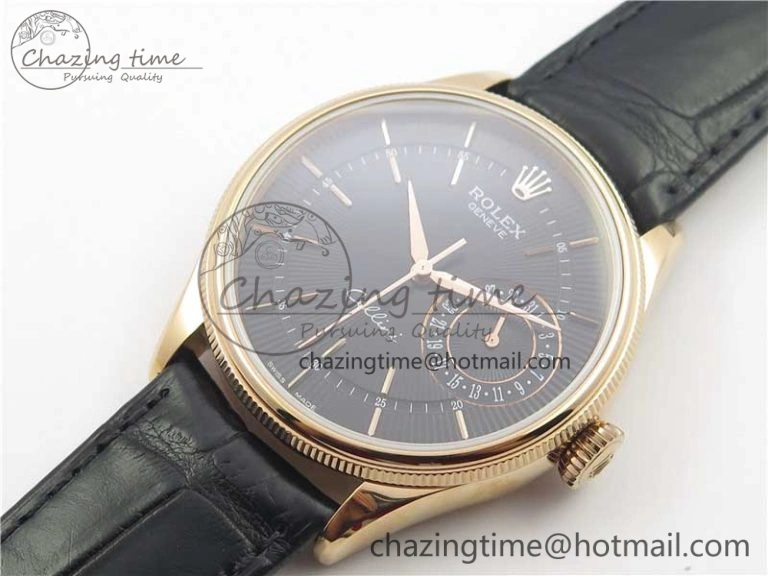 Resilient Cellini 50519 Real Date RG BP Maker Best Edition Black Dial Stick Markers on Black Leather Strap SA 3088