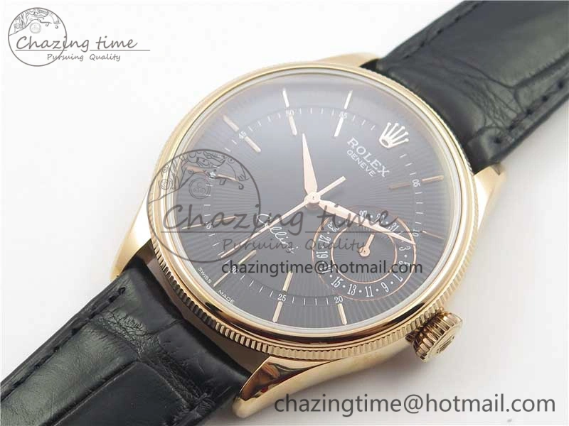 Resilient Cellini 50519 Real Date RG BP Maker Best Edition Black Dial Stick Markers on Black Leather Strap SA 3088