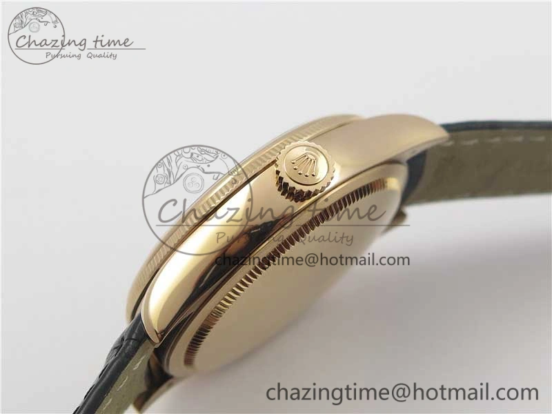 Resilient Cellini 50519 Real Date RG BP Maker Best Edition Black Dial Stick Markers on Black Leather Strap SA 3088