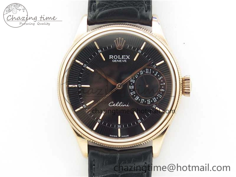Resilient Cellini 50519 Real Date RG BP Maker Best Edition Black Dial Stick Markers on Black Leather Strap SA 3088
