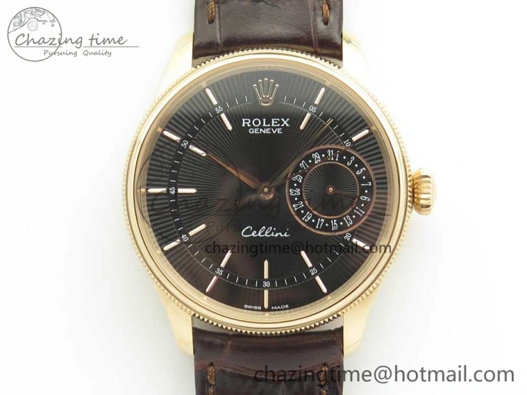 Lightweight Cellini 50519 Real Date RG MK Best Edition Black Dial Sticks Markers on Brown Leather Strap A 3318