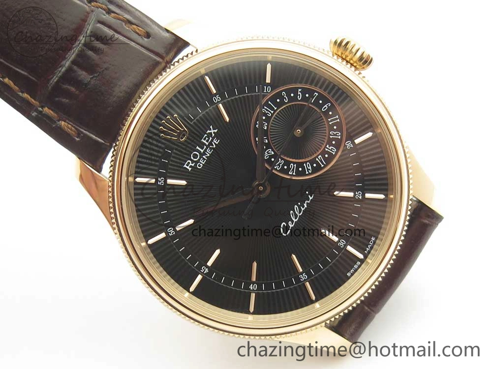 Lightweight Cellini 50519 Real Date RG MK Best Edition Black Dial Sticks Markers on Brown Leather Strap A 3318