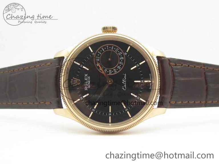 Lightweight Cellini 50519 Real Date RG MK Best Edition Black Dial Sticks Markers on Brown Leather Strap A 3318