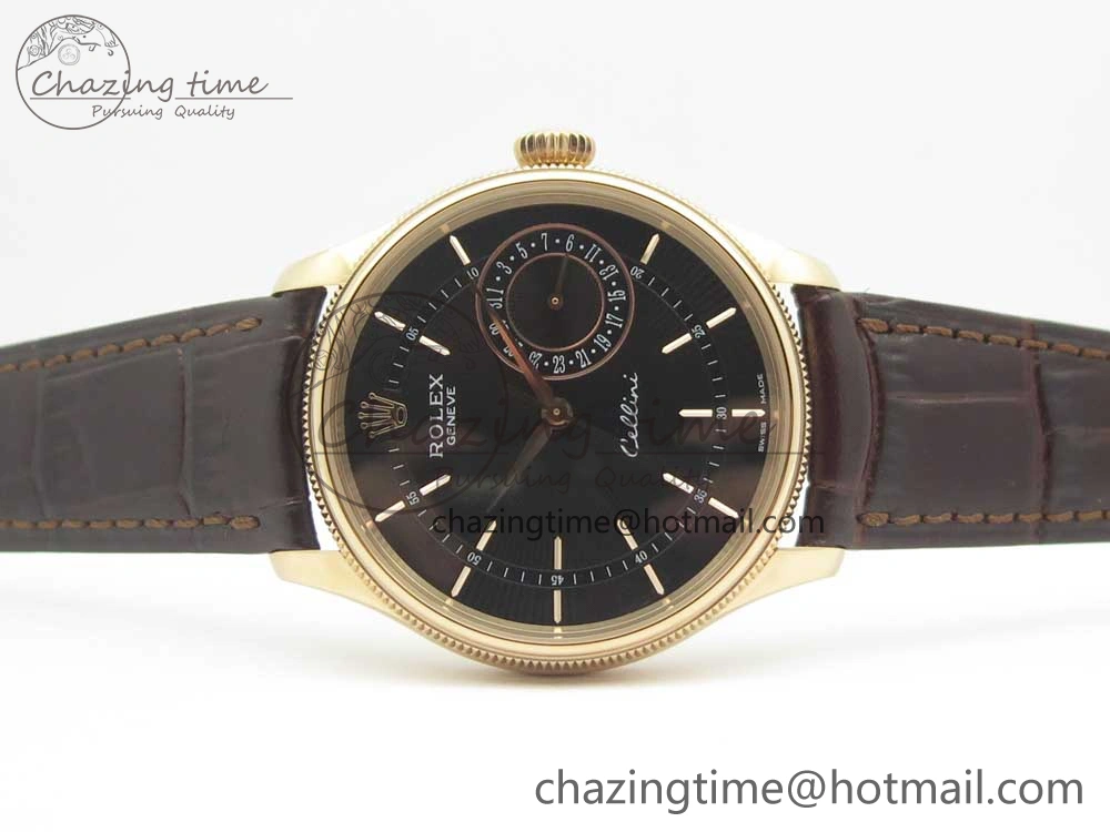 Lightweight Cellini 50519 Real Date RG MK Best Edition Black Dial Sticks Markers on Brown Leather Strap A 3318
