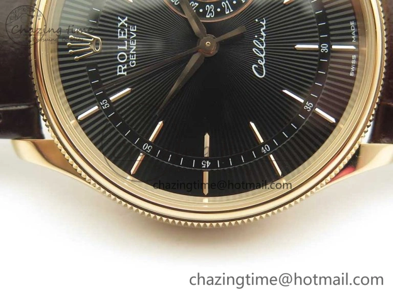 Lightweight Cellini 50519 Real Date RG MK Best Edition Black Dial Sticks Markers on Brown Leather Strap A 3318