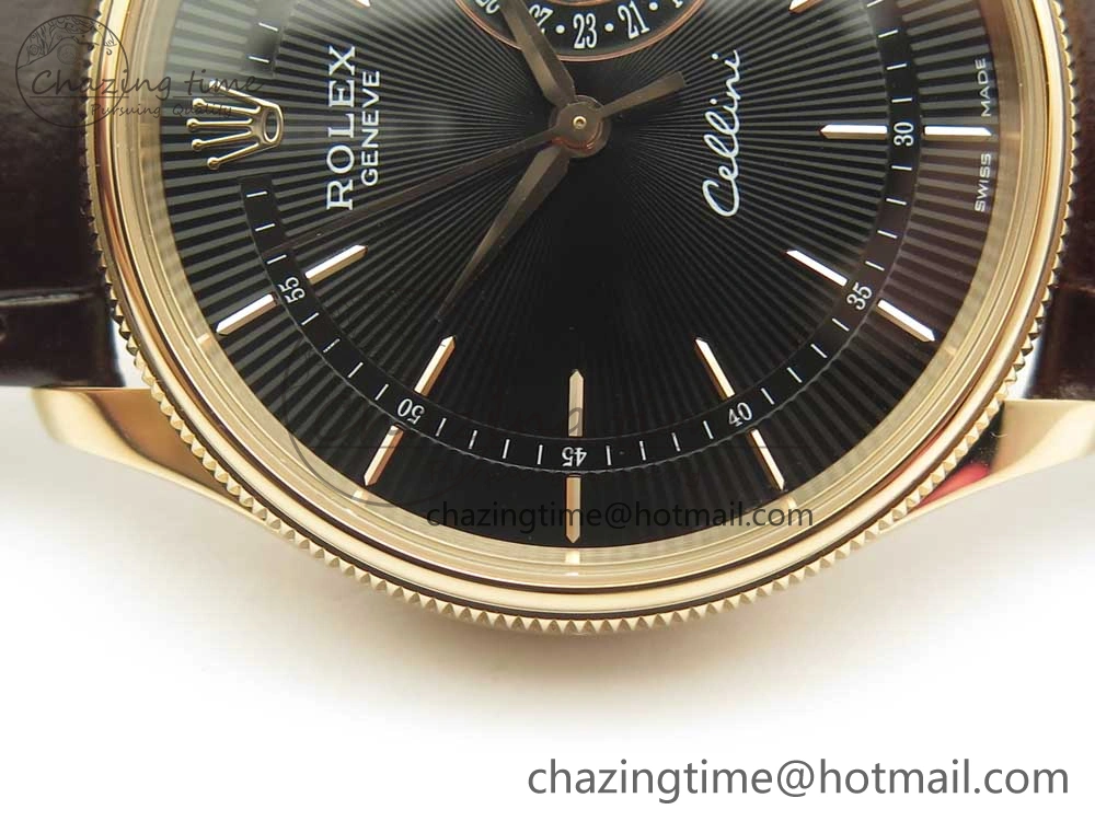 Lightweight Cellini 50519 Real Date RG MK Best Edition Black Dial Sticks Markers on Brown Leather Strap A 3318