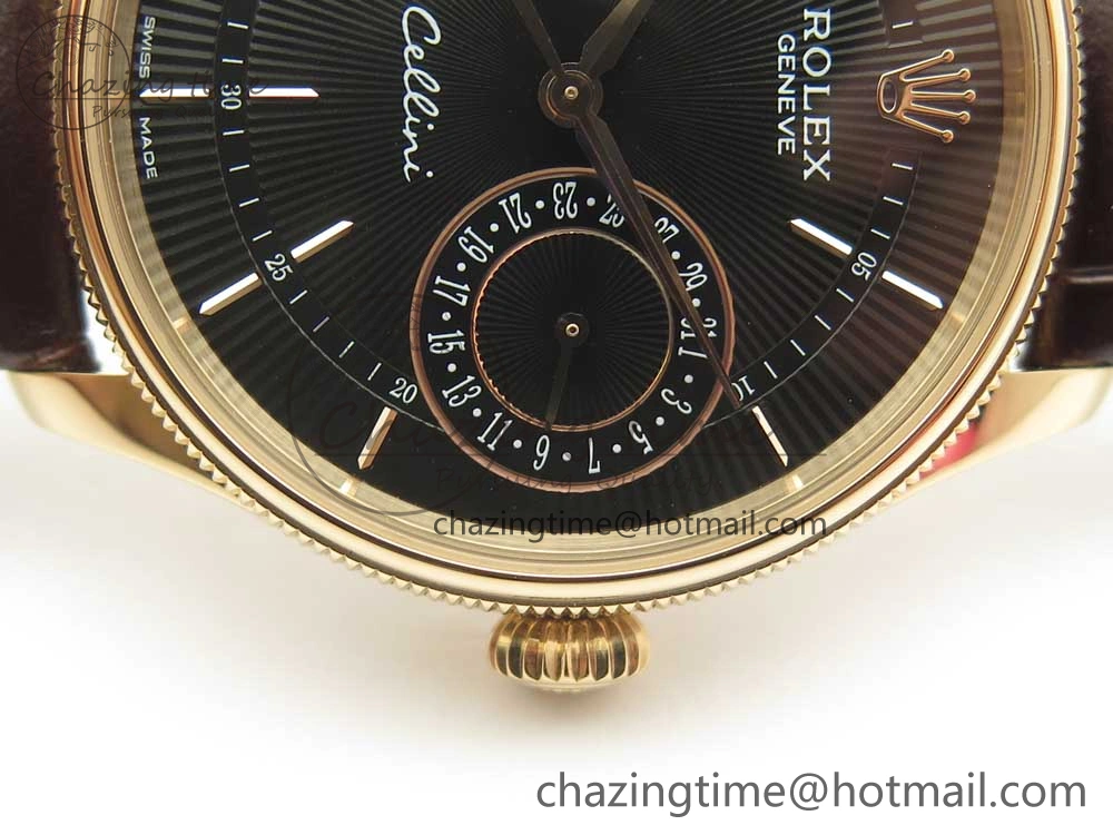 Lightweight Cellini 50519 Real Date RG MK Best Edition Black Dial Sticks Markers on Brown Leather Strap A 3318