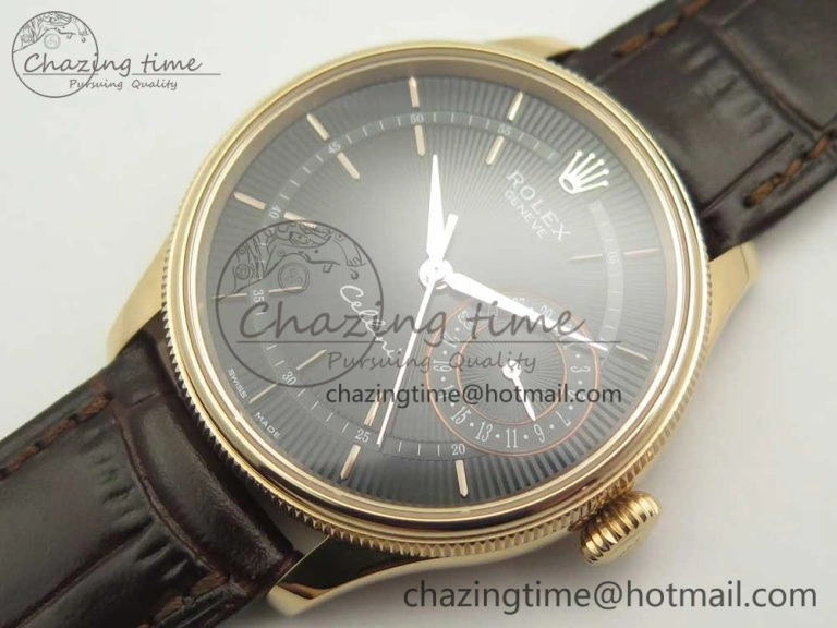 Lightweight Cellini 50519 Real Date RG MK Best Edition Black Dial Sticks Markers on Brown Leather Strap A 3318