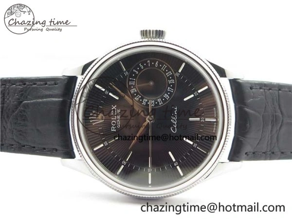 SmoothTexture Cellini 50519 Real Date SS BP Maker Best Edition Black Dial Sticks Markers on Black Leather Strap SA 3087