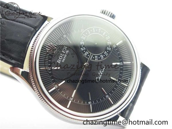 SmoothTexture Cellini 50519 Real Date SS BP Maker Best Edition Black Dial Sticks Markers on Black Leather Strap SA 3087