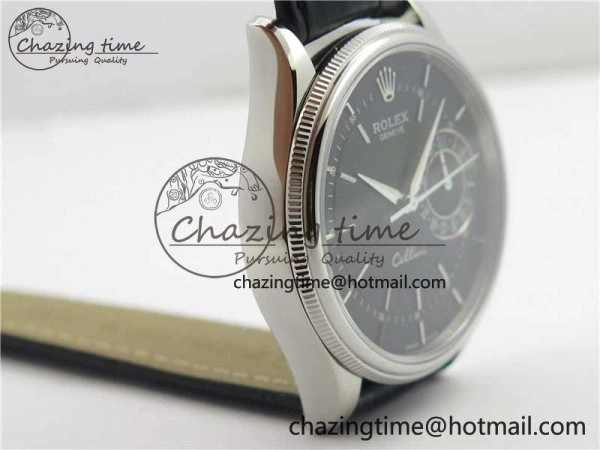 SmoothTexture Cellini 50519 Real Date SS BP Maker Best Edition Black Dial Sticks Markers on Black Leather Strap SA 3087