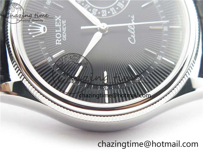 SmoothTexture Cellini 50519 Real Date SS BP Maker Best Edition Black Dial Sticks Markers on Black Leather Strap SA 3087