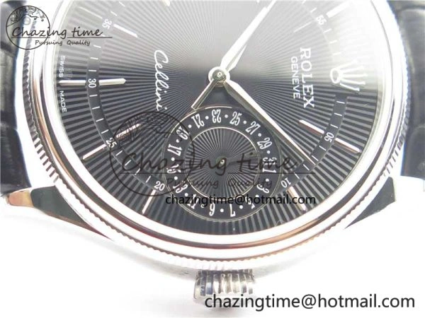 SmoothTexture Cellini 50519 Real Date SS BP Maker Best Edition Black Dial Sticks Markers on Black Leather Strap SA 3087