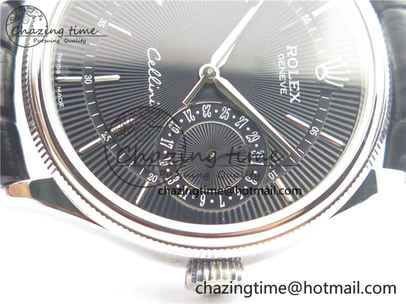 SmoothTexture Cellini 50519 Real Date SS BP Maker Best Edition Black Dial Sticks Markers on Black Leather Strap SA 3087
