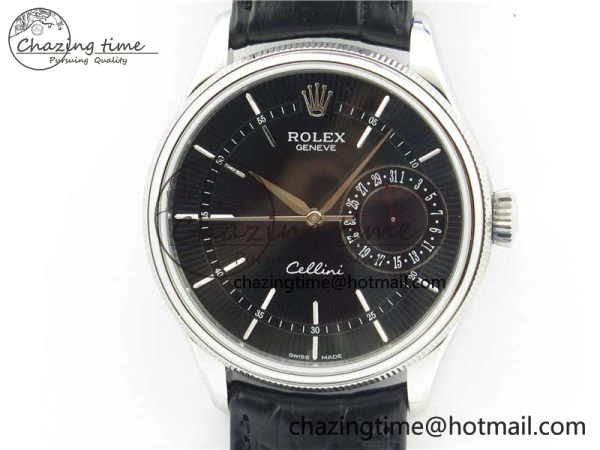 SmoothTexture Cellini 50519 Real Date SS BP Maker Best Edition Black Dial Sticks Markers on Black Leather Strap SA 3087