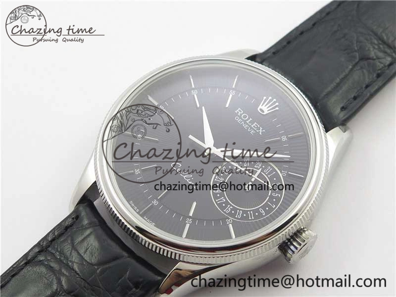 SmoothTexture Cellini 50519 Real Date SS BP Maker Best Edition Black Dial Sticks Markers on Black Leather Strap SA 3087