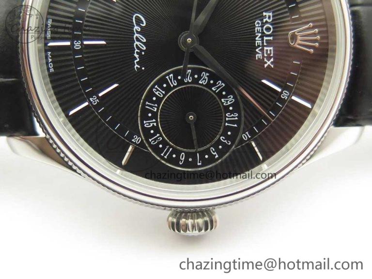 Cellini 50519 Real Date SS MK Best Edition Black Dial Sticks Markers on Black Leather Strap A Affordable 3321