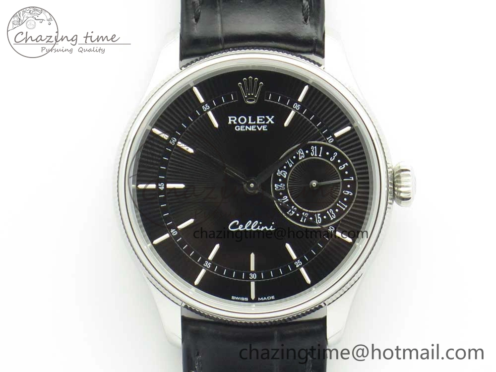 Cellini 50519 Real Date SS MK Best Edition Black Dial Sticks Markers on Black Leather Strap A Affordable 3321